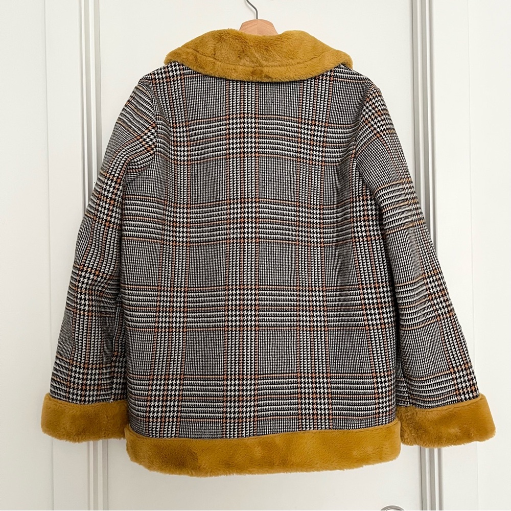 Juicy Couture Black Label Women's Houndstooth Coat Fur Size M Black White Y2K - Picture 2 of 6